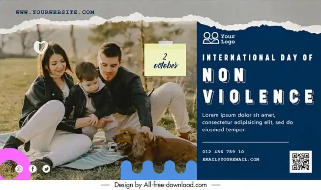 banner international day of non violence template happy family sketch modern realistic design 