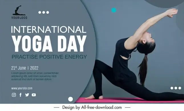 banner international day of yoga template modern realistic dynamic design