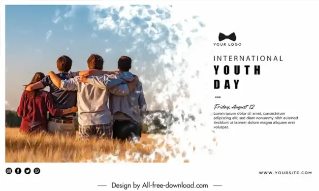 banner international youth day template shoulder to shoulder friends sketch modern realistic design 
