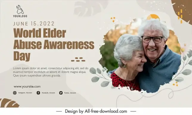 banner protect the elderly world elder abuse awareness day template happy old couple leaf sketch 