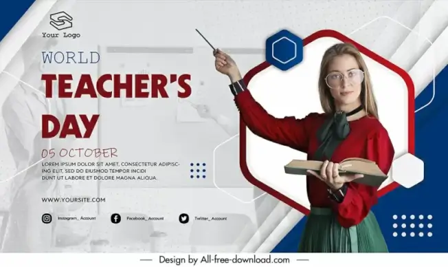 banner world teachers day template female teacher sketch geometric decor