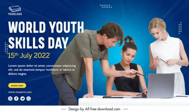 banner world youth skills day template discussing colleagues sketch modern realistic design 