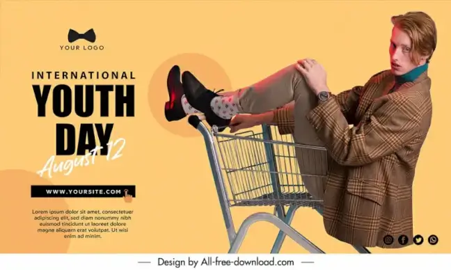 banner youth day template young man sitting in trolley sketch modern realistic design 