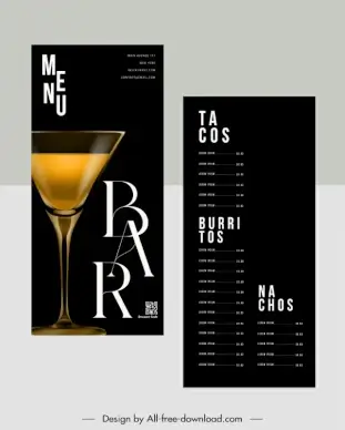 bar club menu template elegant luxury cocktail glass texts layout