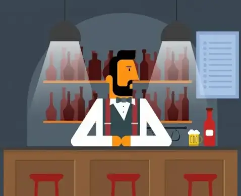 bar drawing bartender lights icons cartoon design