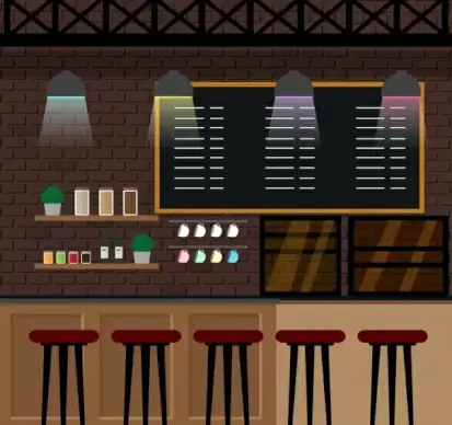 bar interior drawing classical decor multicolored sketch