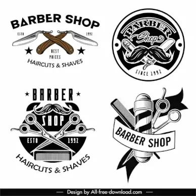 barber shop logo templates classical tools elements decor