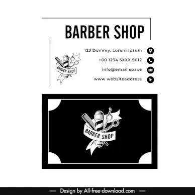 barber shop name card template contrast black white