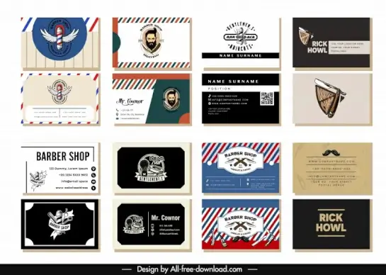 barber shop name card templates collection elegant classical design 