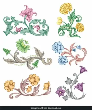 baroque vintage floral ornament sets collection elegant flat