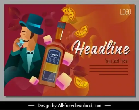 bartender poster elegant man cocktail elements sktech