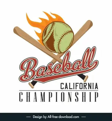 baseball championship tournament banner dynamic classical ball stick texts fire sketch