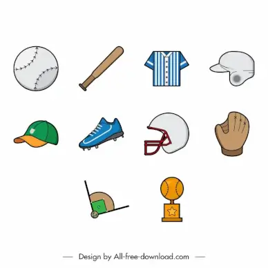 baseball icon sets flat object symbols sketch
