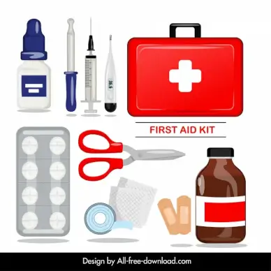  basic first aid kit design elements modern flat medical tools objects outline 