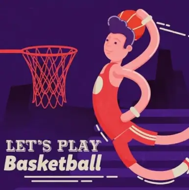 basketball banner male player icon colored cartoon design