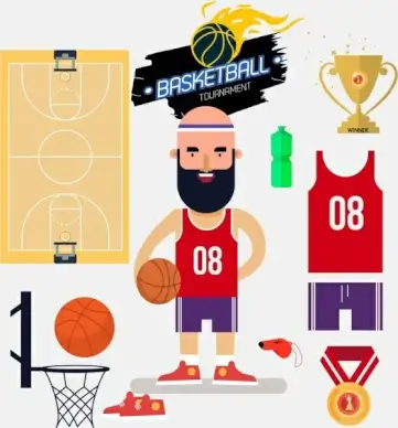 basketball design elements colored symbols