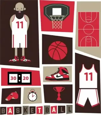 basketball design elements dark symbols decor