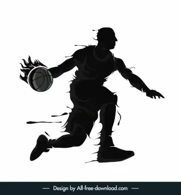 basketball player icon dark black silhouette dynamic grunge flat vector design