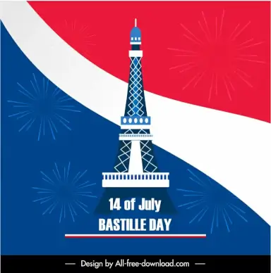 bastille day france banner template eiffel tower flag fireworks sketch
