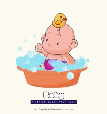 bathing baby icon cute cartoon character