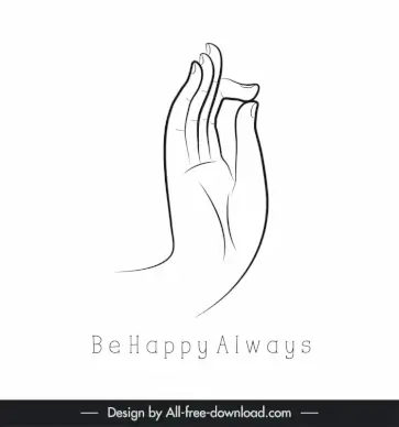 be happy always quotation poster handdrawn buddha hand sketch