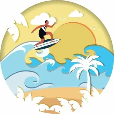 beach activity background colored paper cut design