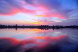 beach color dawn dusk evening fog lake landscape