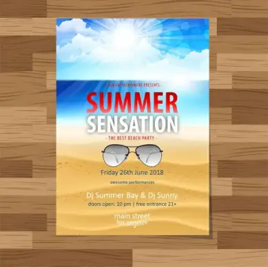 beach party leaflet illustration with seascape background