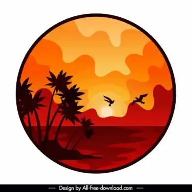 beach sunset landscape background classical decor circle isolation