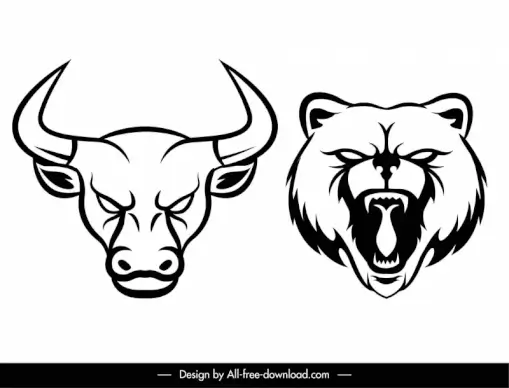 bear bull heads black white stock trading design elements   handdrawn  sketch