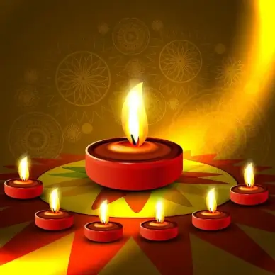 beautiful shiny happy diwali diya colorful rangoli hindu festival background vector