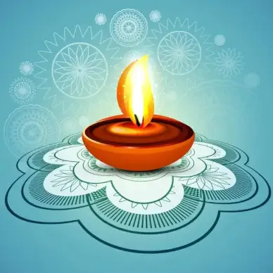 beautiful stylish rangoli happy diwali blue colorful hindu diya festival background