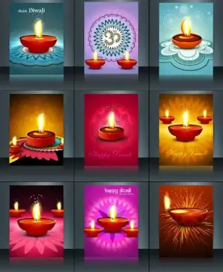 beautiful template diwali 9 collection colorful brochure vector illustration