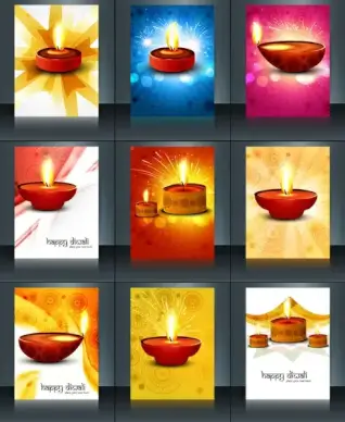 beautiful template diwali 9 collection colorful brochure vector illustration