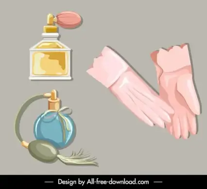 beauty care icons perfume gloves sketch retro design