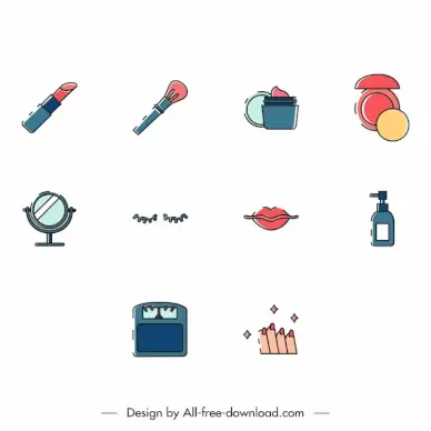 beauty icons sets flat classic sketch
