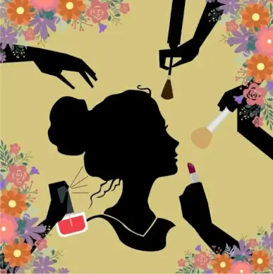 beauty makeup background human silhouettes style colorful flowers ornament