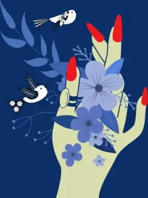 beauty painting birds hand flowers icons decoration