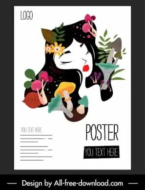 beauty poster lady face sketch plants decor