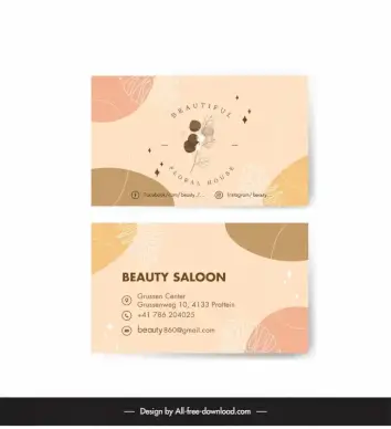 beauty salon business card template classical handdrawn leaf 