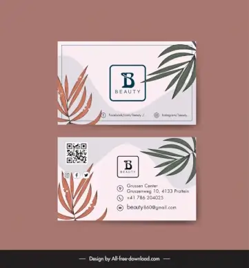 beauty salon business card template flat retro leaves