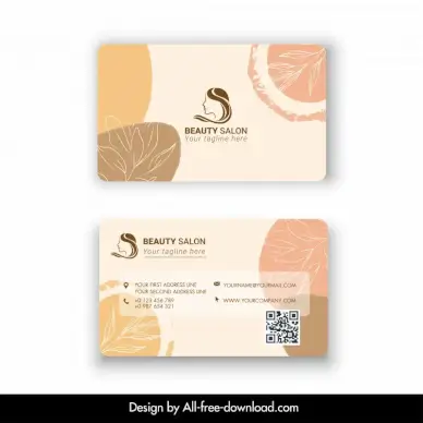 beauty salon business card template retro handdrawn leaf decor