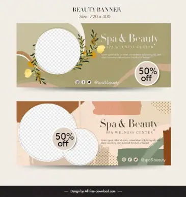 beauty spa banner template elegant checkered circle leaves