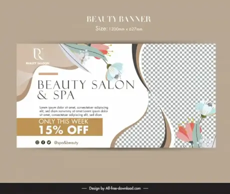 beauty spa banner template elegant checkered curves flowers