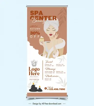 beauty spa salon roll up banner template lady leaves stones decor