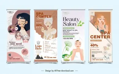 beauty spa salon roll up banner templates collection lady leaf flowers decor
