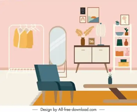 bed room decor template colorful elegant sketch