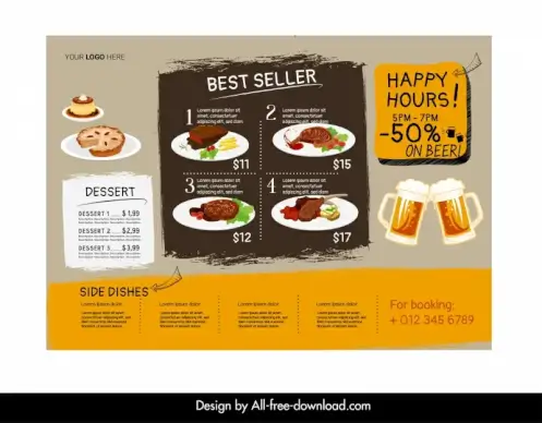 beefsteak restaurant menu template flat classical