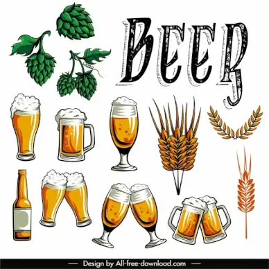beer design elements vintage symbols sketch