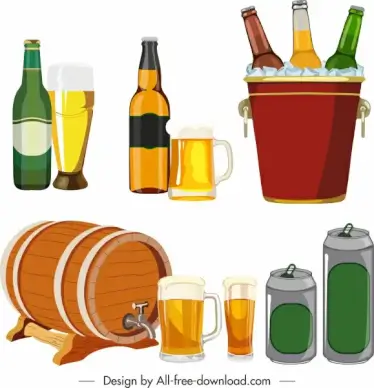 beer icons colored bottle glass can barrel sketch